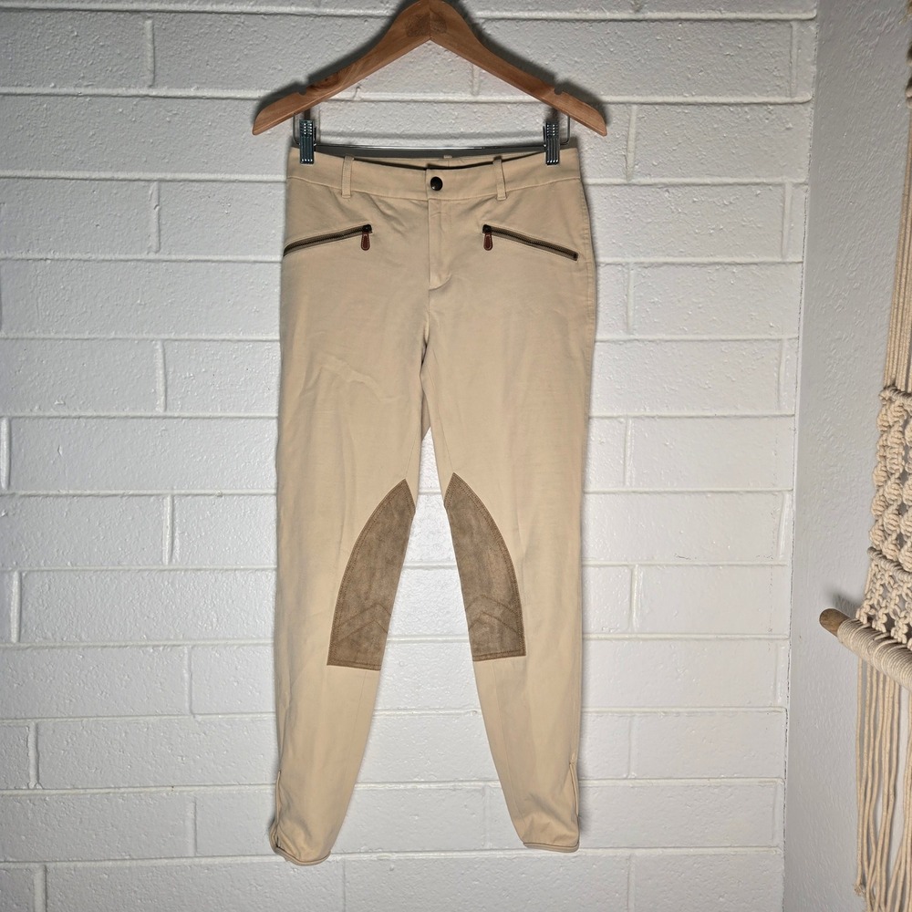 Ralph Lauren Equestrian Riding Pants 4 Tan Suede Patch Skinny Breeches Horse